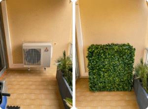 avant / après cache climatiseur artificiel sur terrasse d’hôtel